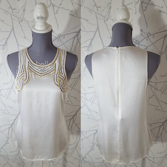 Cache Gold Beaded White Silk Blend Tank - Picture 1 of 4